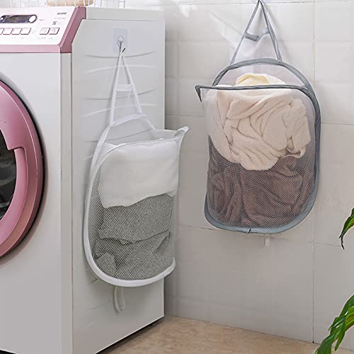 Eomtur Pop-Up Hanging Laundry Hamper Small Mesh Laundry Basket 2 Pack Foldable Hamper Collapsible Wall Mounted Storage Bag cover