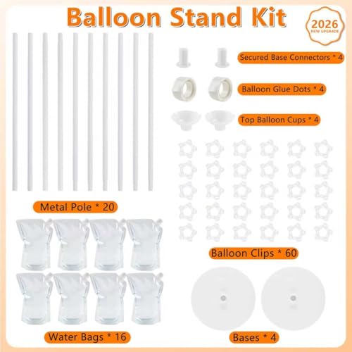 Image of Balloon Column Stand Set of 4, Adjustable Balloon Tower Pillar Kit for Wedding Decorations, Reusable Metal Balloon Stand with Floor Base for Party and Graduation Events