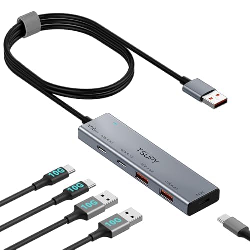 TSUPY USB HUB 10Gbps Multi USB Ports HUB with USB C + USB A 3.2 Ports, USB HUB 3.2 Splitter with 4Ft Extension Cable, Aluminum USB 3.2 Gen 2 Hub for MacBook,Laptop/Desktop,Mini PC,PS4/5,Hard Disk-image-45