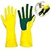 Produktbild gotyou Küche Waschen Silikonhandschuhe mit Schrubbschwamm, wasserdichte und hitzebeständige Wiederverwendbare Haushaltshandschuhe zum Reinigen, Abwaschen, Autowaschen, Gelb