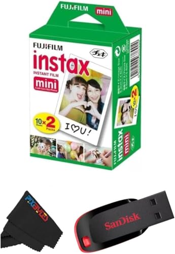 Fujifilm Instax Mini Instant Film for Mini Cameras | Pixibytes Bonus Bundle- Free 32 GB USB Flash Drive and Pixibytes Signature Microfiber Cloth... (32 GB USB + 1 x Twin Pack)