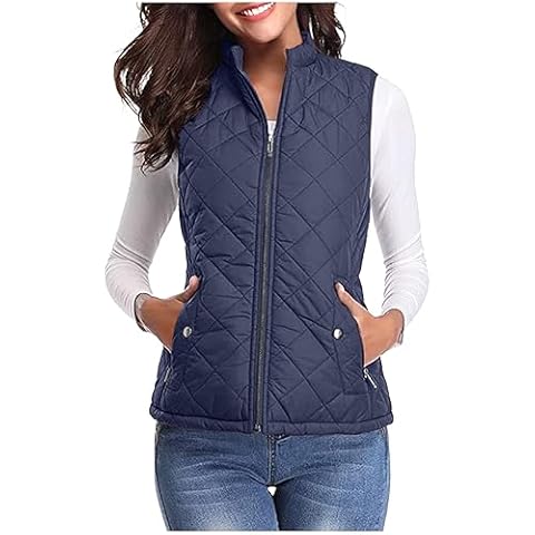 SHOPESSA Quilted Vests for Women Lightweight Stand Collar Down Coat Zip Up Women Padded Gilet with Pockets Thin Puffer Vest Cover