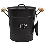 AuldHome Farmhouse Enamelware Ice Bucket (Black); Retro Style Insulated Metal Ice Server