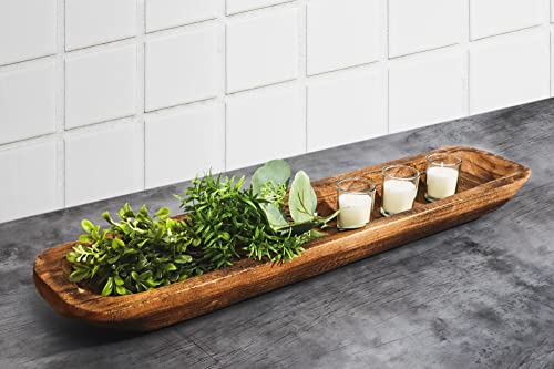Upper Midland Products Decorative Wooden Dough Bowls Decor 30 X 6 Inch Long, Large Bread Baguette Bowl Rustic Centerpiece Home Decoration Display, Hand Carved Acacia Wood #TOP2