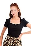 Ro Rox Doris Pinup Women’s Blouse Top Vintage 1950s Sweetheart Neckline Short Sleeves, Black, M