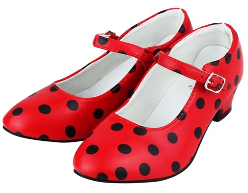 Chaussure de flamenco et sévillanes pour fille et femme, rouges à pois noirs - Noir - rouge, 36 EU EU