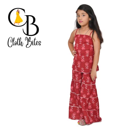 Image of Printed Cotton Sharara Set for Kids, Traditional Dresses Set for Baby, Ethnic Outfits for Girls, Sleeveless Kurti Set
