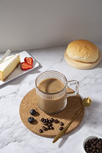 [6 Pack, 12 Oz] Design•Master Premium Glass Coffee Mugs With Handle, Classic Vertical Stripes Tea Cup,Transparent Tea Glasses For Hot/Cold Beverages, Perfect Design For Americano, Cappuccino, Latte. #TOP4