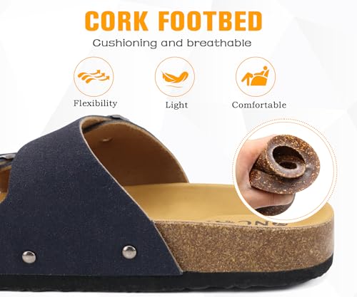 Image of ONCAI Womens Flat Slide Sandals with Arch Support 2 Strap Adjustable Buckle Slip on Slides Shoes Non Slip Rubber Sole