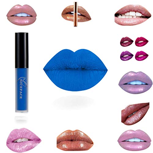 Eyret Matte Liquid Lipstick Gothic Lip Gloss Lipgloss Non-Stick Lip Glaze Cosmetics Makeup Gift for Women and Girls (A-Blue)