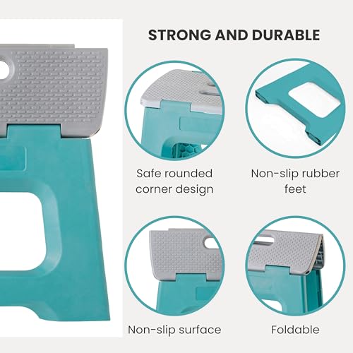 Image of Vigar Compact Folding Stool, Turquoise, Height 23 cm