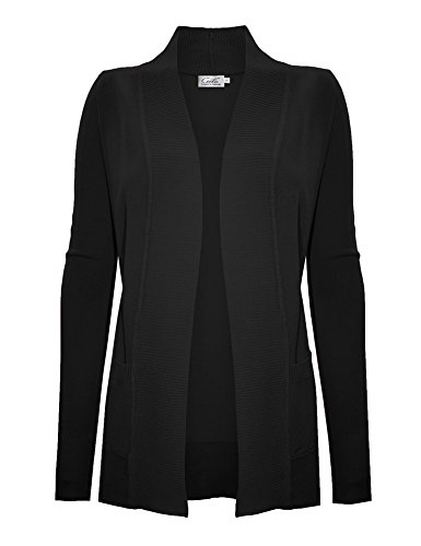 Cielo Women'S Solid Basic Open Front Pockets Knit Sweater Cardigan Black S thumb #1