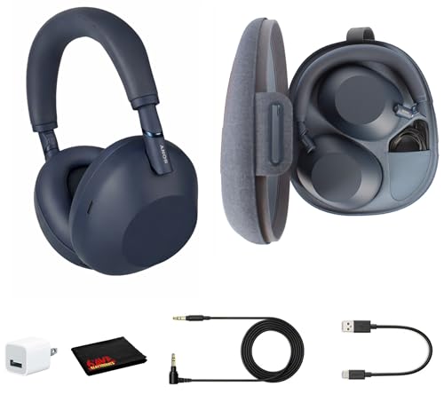 Sony WH-1000XM6 Wireless Noise Canceling Headphones (Blue) Foldable Over-Ear Bluetooth Headset | Hi-Res Audio, 30-Hour Battery, LDAC, Multipoint with USB Wall Adapter and Microfiber Cleaning Cloth