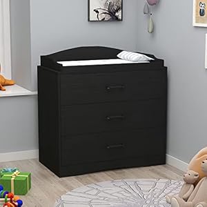 AIEGLE Nursery Dresser with Changing Table Top, Black Changing Table with 3 Storage Drawers, Wood Changing Table Dresser…