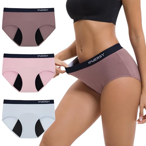 INNERSY Mutande Ciclo Mestruale Donna Flusso Leggero Mutandine Mestruali Sportive Slip Pacco da 3(S, Viola, Blu Chiaro,...