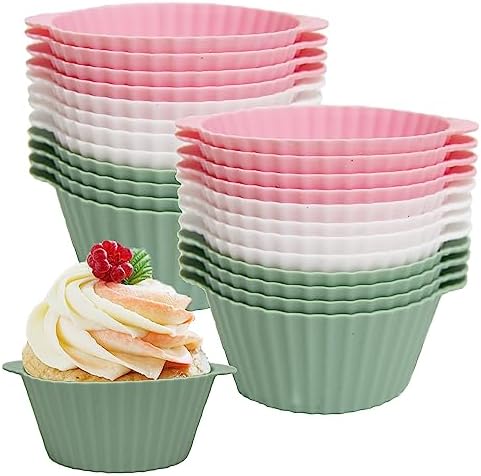 Anxbbo Silicone Baking Cups 24 Pack Reusable & Non-stick Muffin Liners for Cupcakes Standard Size, BPA Free, Dishwasher Safe (24Pcs)