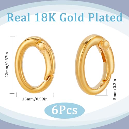 SUNNYCLUE 1 Box 6Pcs Real 18k Gold Plated Spring Oval Rings Connector Brass Oval Key Ring Carabiner Clip Snap Egg shape Keyring Buckle for Keychains Bags Purses jewellery Making Supplies DIY Crafts - Image 2