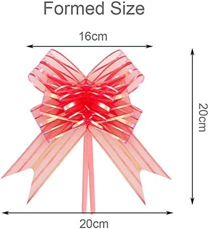 Dishaur 30PCS Large Red Organza Pull Bows for Gift Wrapping, 50mm Present Wrapping Pulled Bows for Christmas Wedding Car Hamper Baskets