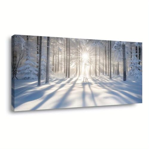 Tableau encadré sur toile forêt enneigée 80x130cm par AEFOUU