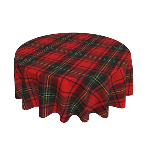 AGAYNA Checkered Christmas Tablecloth Round 60 Inch Red Green Plaid Table Cloth,Stain Resistance Retro Winter Xmas Holiday Table Covers for Kitchen Dining,Small Tablecloth for Party Picnic
