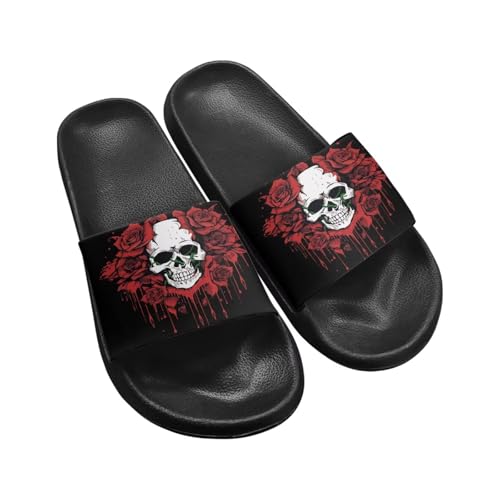 Skull Sandals Women Non-Slip Single Band Slide Sandals Non-Slip Soft Sole Flat Slippers For Indoor Outdoor
