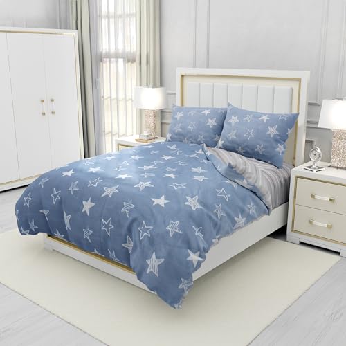 BESCH Juego de Funda Nordica 100% Algodón Extra Suave Alta Densidad 4 Piezas - Juego de Funda Edredónes 220x240cm y con 2 Funda de Almohada 50x75cm (Estrella)
