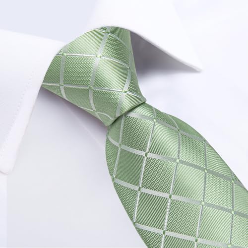 Image of DiBanGu Mens Silk Plaid Tie and Pocket Square Set | Elegant Silk Formal Tie Set, Woven Check Necktie and Cufflinks Tie Clip Set, Perfect for Wedding Party, Comes in Gift Box