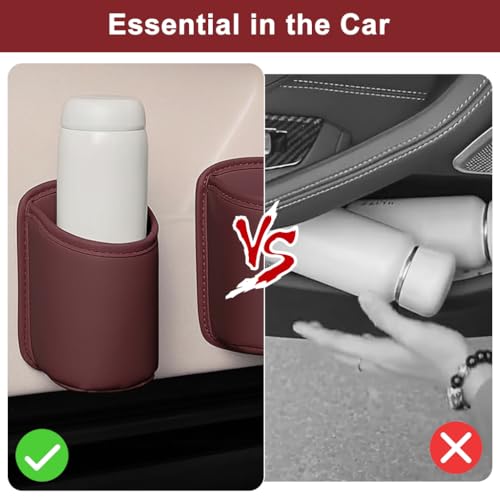 Image of STHIRA PU Car Cup Holder for Car Front Seat Sleeve Clamp-On Door Bottle Drink Holder Back Clip Portable Storage Organizer Water Bottles Cups Small Trash Bin Accessory