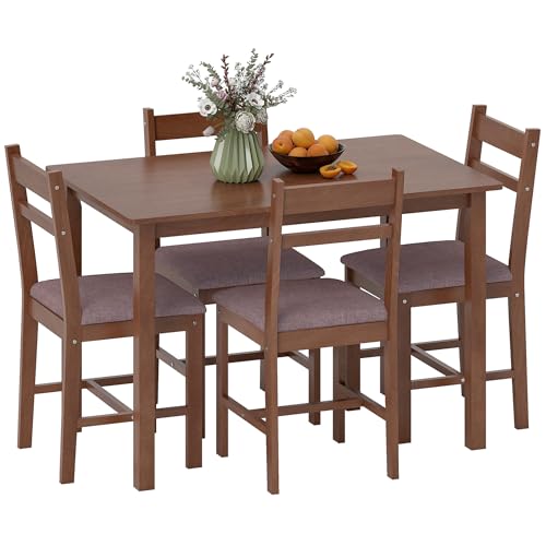 HOMCOM 5-Piece Solid Wood Dining Table Set for 4, Farmhouse