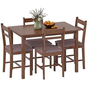 HOMCOM 5-Piece Solid Wood Dining Table Set for 4, Farmhouse Kitchen Table with Upholstered Chairs for Small Space, Dining Room, Breakfast Nook, Light Brown and Brown