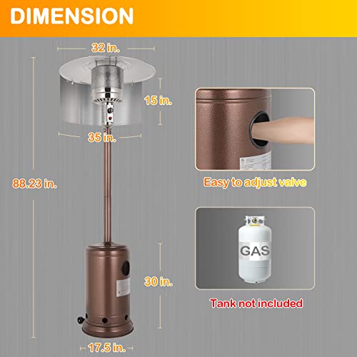 Hykolity 50,000 Btu Propane Patio Heater With Reflector, Anti-Tilt And Safety Shut-Off, Wheels, Outdoor Heaters For Patio, Garden, Commercial And Residential, Brown #TOP5