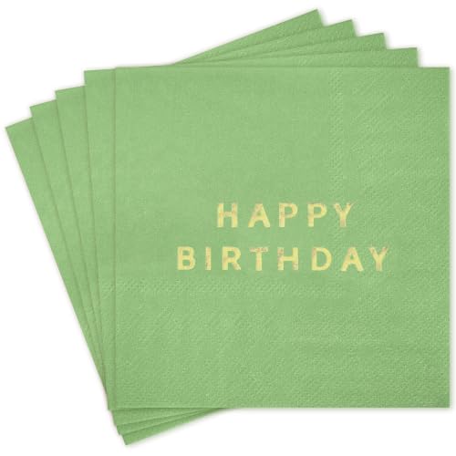Vuzvuv 52 Pcs Happy Birthday Party Cocktail Napkins-Gold Light Green