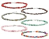 XIMEO 6Pcs Natural Gemstone Chakra Crystal Choker Necklaces for Women Healing Stretch Chips Reiki Ne