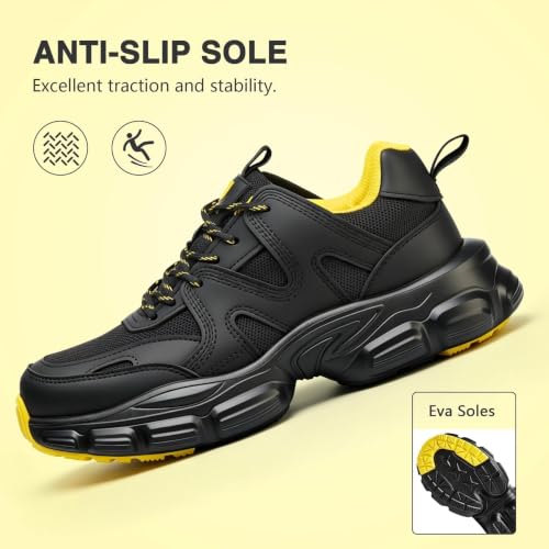 Image of Hogent Steel Toe Shoes for Men Women, Wide & Non-Slip Work Shoes | Indestructible Comfortable Safety Sneakers, Lightweight Breathable Construction Shoes, Puncture Proof Ergonomic Design