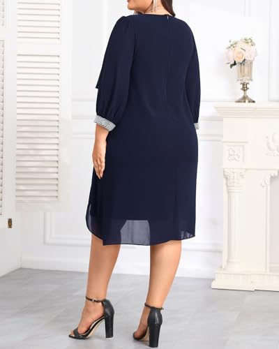 Plus Size Cocktail Dress - Elegant Chiffon Cape 3/4 Sleeves Glitter Evening Party Wedding Guest Dresses Women Formal4