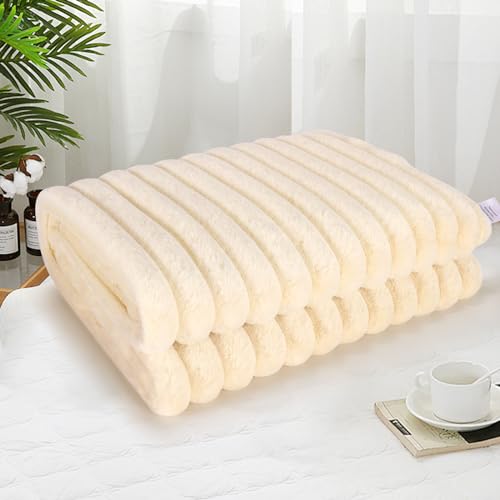 Soft Faux Fur Plush Throw Blanket, Double Sided Fluffy Striped Blanket, Luxury Cozy Plush Thick Blanket for Sofa, Couch, Bedroom, Living Room (Apricot, 160x200cm)
