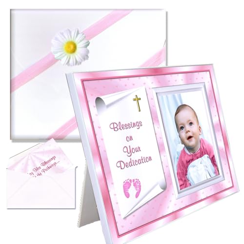 Baby Girl Dedication Picture Frame Keepsake – Faith-Inspired Gift from Godparents or Grandparents – Holds 3.5x5 Photo