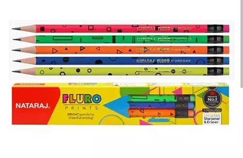 Image of Nataraj Fluro Prints RT Pencils, Attractive Designs With Fluro Scent Colors for Cheerful Writing, Long Lasting Impressions, Soft Wood Makes Sharpening Easy (Pack of 10)