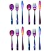 12 Piece Stainless Steel Kids Silverware Set - Child and Toddler Safe Flatware - Kids Utensil Set - Metal Kids Cutlery Set Includes 4 Small Kids Spoons, 4 Forks & 4 Knives - UV Rainbow