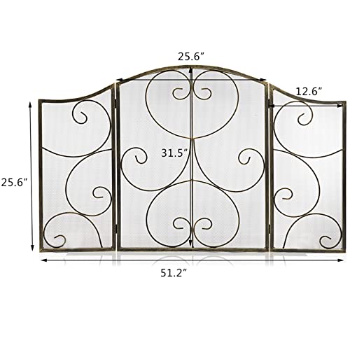 Doeworks 3 Panel Heavy Duty Fireplace Screen Safety Fire Place Fence Spark Guard Cover Bronze #TOP1