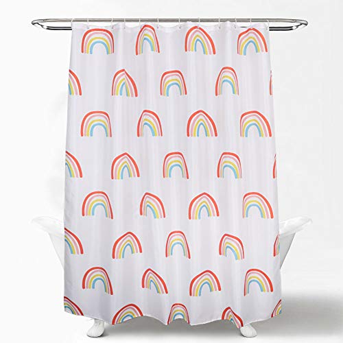 Hellotree Bath Rug And Shower Curtain Set, Microfiber Non Slip Bathroom Rug 19.7"X31.5" And 71"X71" Rainbow Fabric Shower Curtain Set With Free 12 Hooks - Rainbow Pattern #TOP7