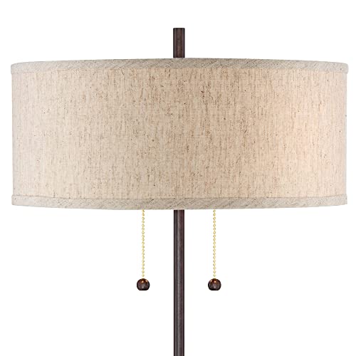 360 Lighting Nikola Modern Accent Table Lamps 23.5" High Set Of 2 With Hotel Style Usb And Ac Power Outlet In Base Bronze Slim Fabric Drum Shade For Living Room Desk Bedroom House Bedside #TOP6