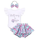 FYMNSI Newborn Baby Half Way to One Birthday Outfits Ruffle Romper Mini Tutu Shorts Skirted Bummies and Headband 3 Pieces Sets Toddler Girls 1/2 Birthday Cake Smash Summer Clothes Mermaid 1/2 3-6M