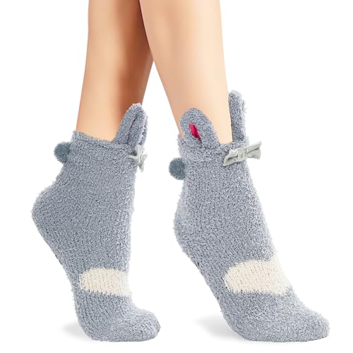 Image of Violet Mist Women Funny Fuzzy Bunny Socks Cute Rabbit Fluffy Non-slip Grip Socks Warm Slipper Sock Easter Gifts Girls