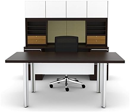 Verde Collection 72â€ Office Suite with 72" Rectangular Table Desk, 72" Kneespace Credenza, 2 - File/File Pedestals, 72" 4 Glass Door Storage Hutch - VL-749N