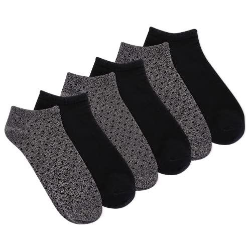 K. Bell Women's 6 Pack Soft and Dreamy No Show Socks, Shoe Size: 4-10, Charcoal Dot/Black