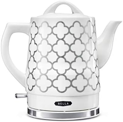 BELLA 1.5 Liter Electric Ceramic Tea Kettle with Boil Dry Protection & Detachable Swivel Base, Silver Foil