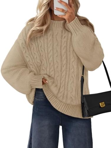 MEROKEETY Womens Fall Cable Knit Sweaters 2025 Long Lantern Sleev...