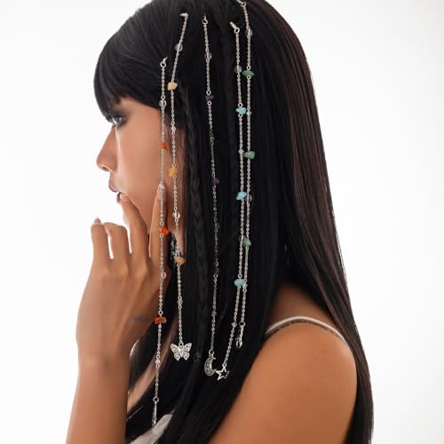 Hair Jewelry for Braids Long Tassel Braided Hair Chain With Clips, Rave Hair Charms Accessories for Women, Boho Braided Hair Jewelry Set