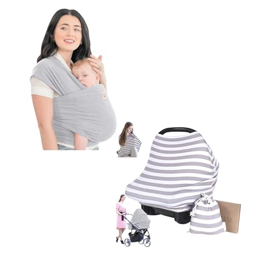 Image of Keababies Baby Wrap Carrier and Baby Car Seat Cover - All in 1 Original Breathable Baby Sling - Car Seat Covers for Babies, Hands Free Baby Carrier Sling